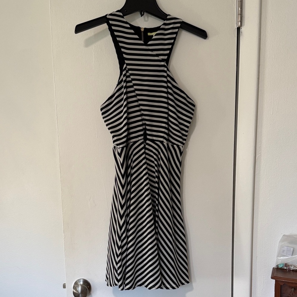 Gianni Bini Black and White Striped Backless Dress